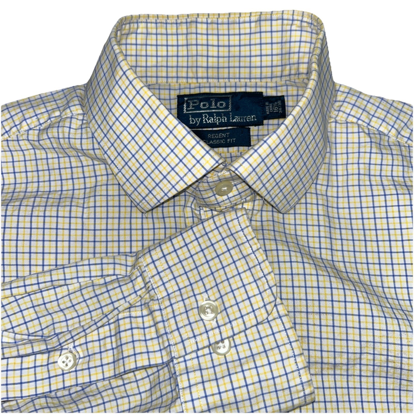 Polo Ralph Lauren Regent Classic Fit Men's Size 16.5 34/35. Blue Yellow White